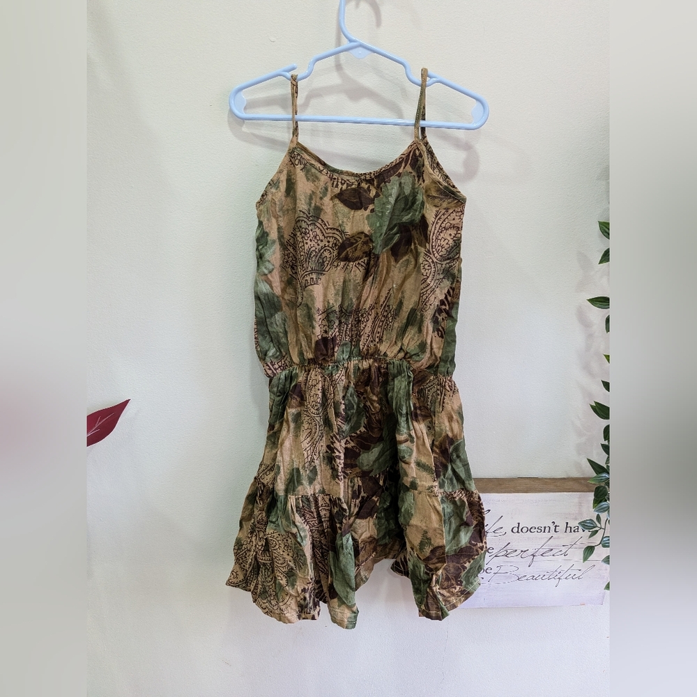 NWOT 100% Cotton Kids Sleeveless Green and Brown Paisley Print Summer Dress